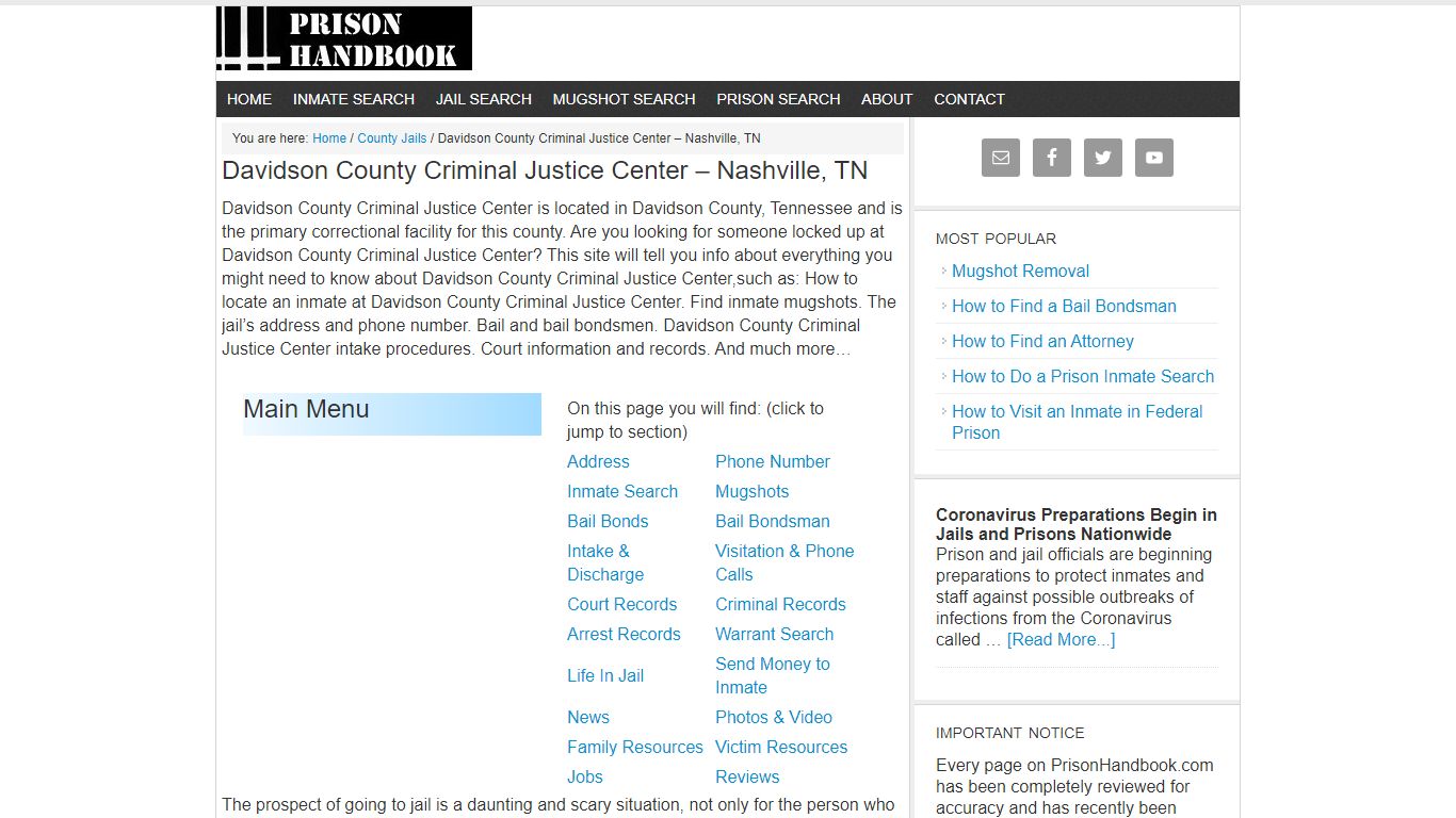 Davidson County Criminal Justice Center – Nashville, TN - Prison Handbook